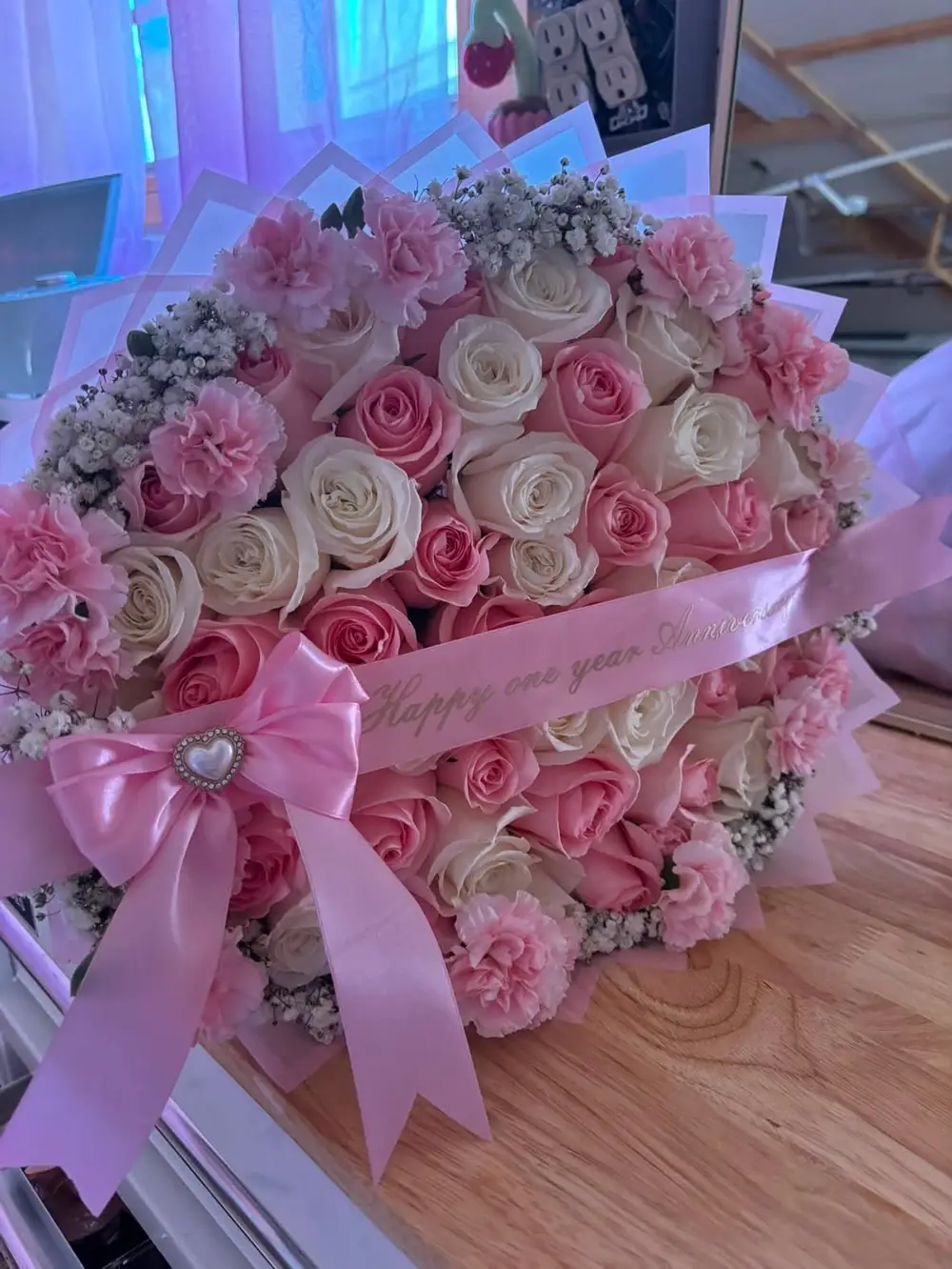 Pink rose heart arrangement with butterflies, Greenville area florist